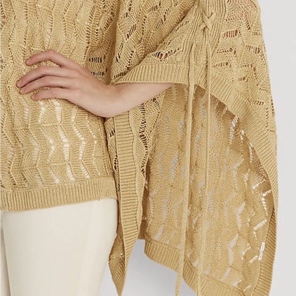 NWT Lauren Ralph Lauren Linen Blend Women Knit Poncho Gold Size S/M  $195 - Picture 14 of 16